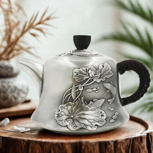 Abundant Koi Sterling Silver Teapot