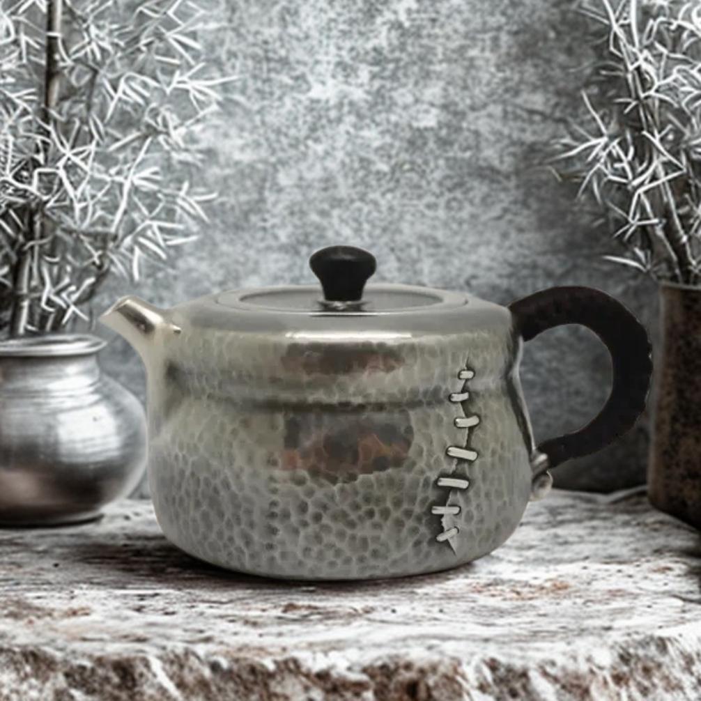 wabi-sabi sterling silver teapot, oriental tea brewing pot