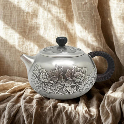 Peony Grace Sterling Silver Teapot