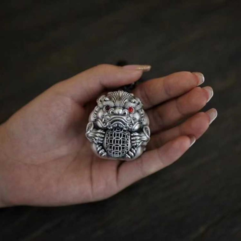 sterling silver pixiu fortune charm — good luck & wealth guardian