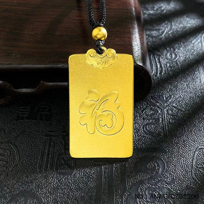 Gold Zodiac Rat Pendant - Traditional Solid Design with Money-Inspired Gold Rat Coin & Wealth Blessing