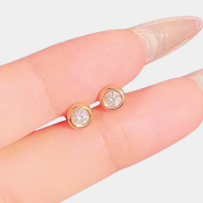 Classic Minimalist Fresh Red Diamond Bubble Stud Earrings in 18K Gold — Certified by NGTC