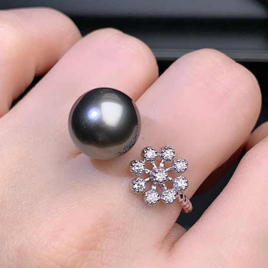 18K Black Saltwater Pearl Ring