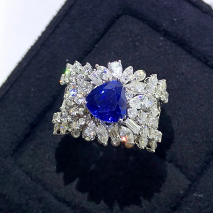 18K Gold Diamond with Natural Sapphire Ring