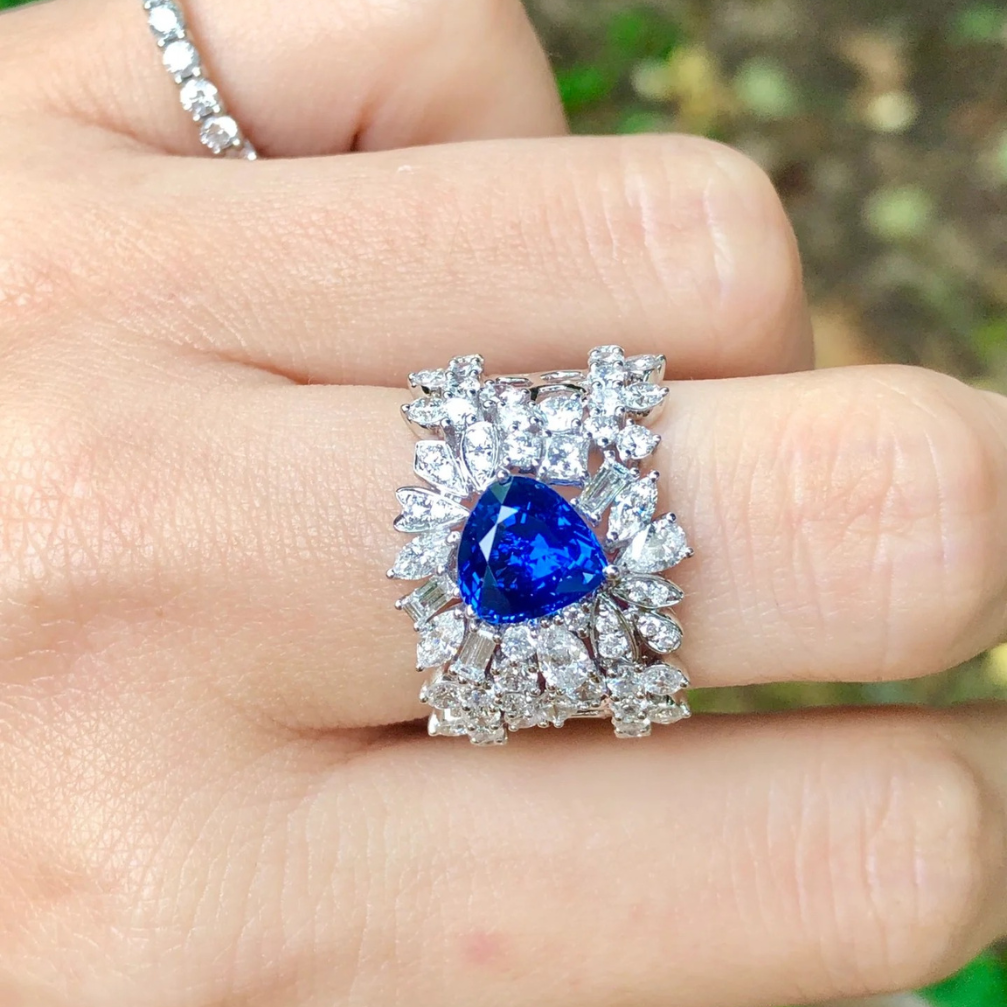 18k gold diamond with natural sapphire ring