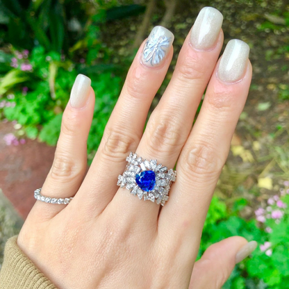 18K Gold Diamond with Natural Sapphire Ring