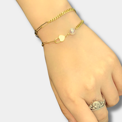 18K Gold Pearl Heart Lock Bracelet – In the Name of Love, Seal My Heart
