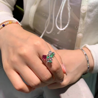18K Gold Unheated Padparadscha Sapphire Ring with Diamond, Emerald, and White Topaz Inlay