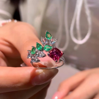18K Gold Unheated Padparadscha Sapphire Ring with Diamond, Emerald, and White Topaz Inlay