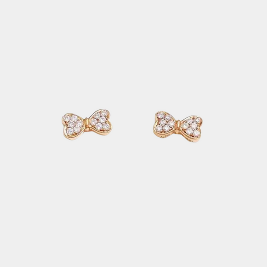 18K Rose Gold Bow Stud Earrings with Natural Diamonds (NGTC Certified)