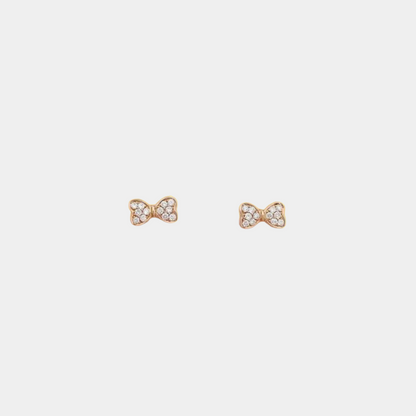 18K Rose Gold Bow Stud Earrings with Natural Diamonds (NGTC Certified)