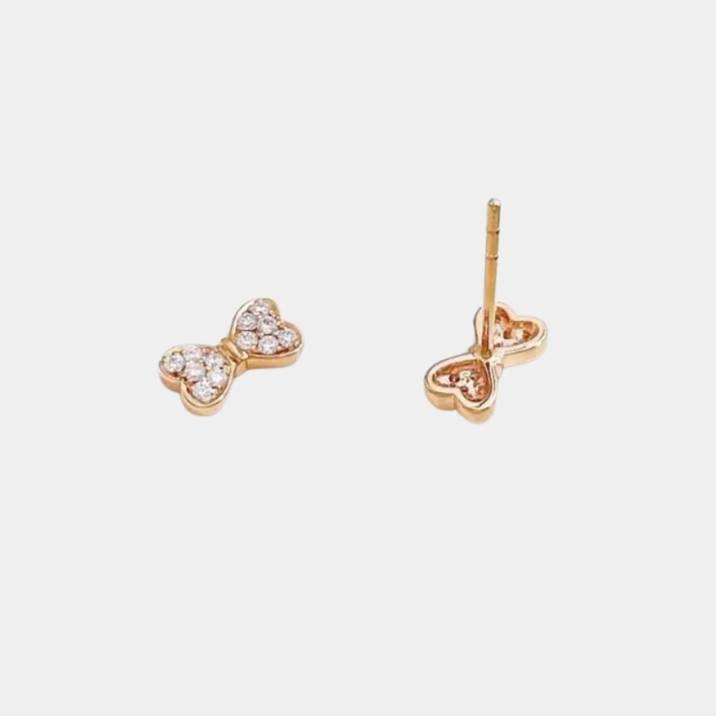 18k rose gold bow stud earrings with natural diamonds (ngtc certified)