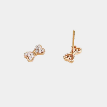 18K Rose Gold Bow Stud Earrings with Natural Diamonds (NGTC Certified)