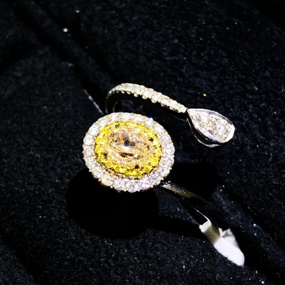 18K Yellow Diamond Ring with Oval-Cut Center Stone