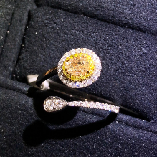 18K Yellow Diamond Ring with Oval-Cut Center Stone