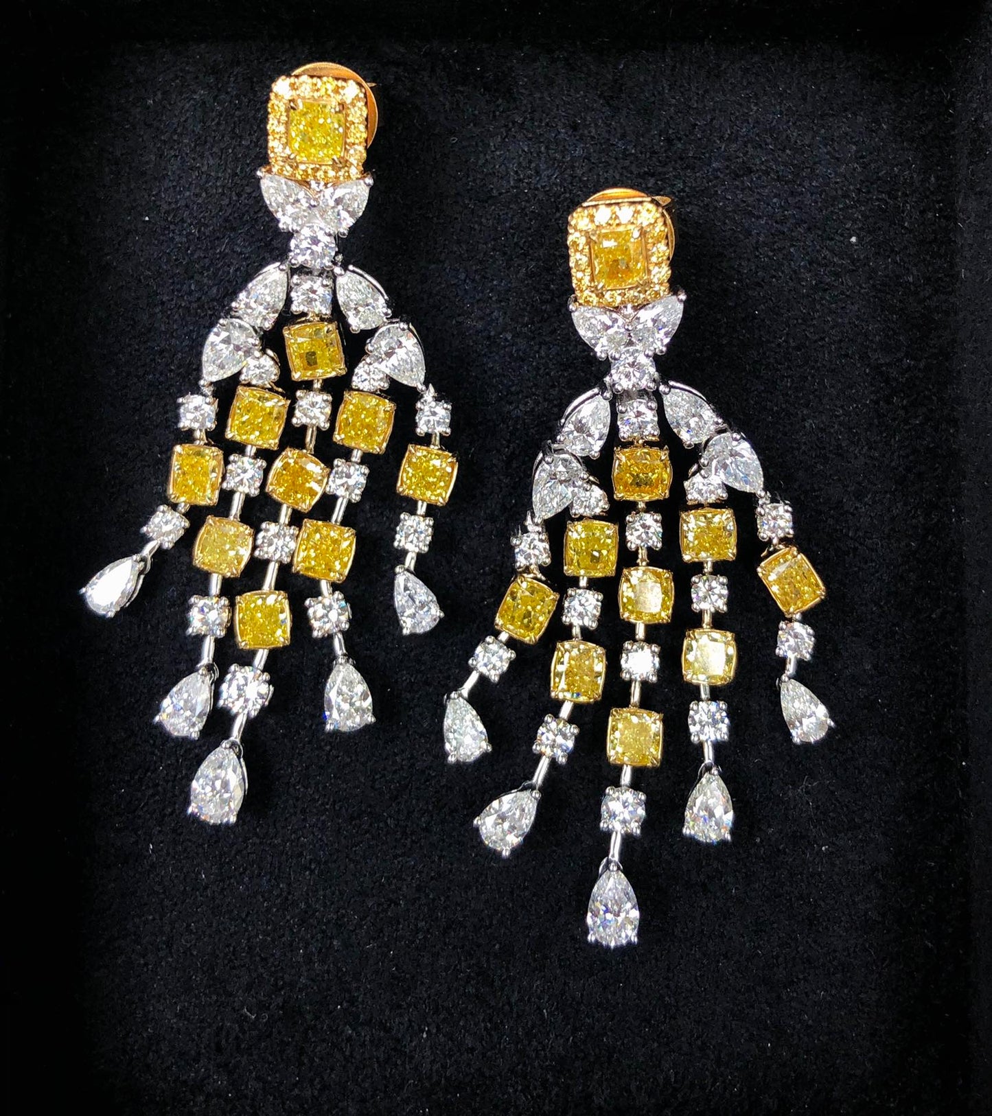 18k gold yellow diamond earrings – intense yellow & white diamond design