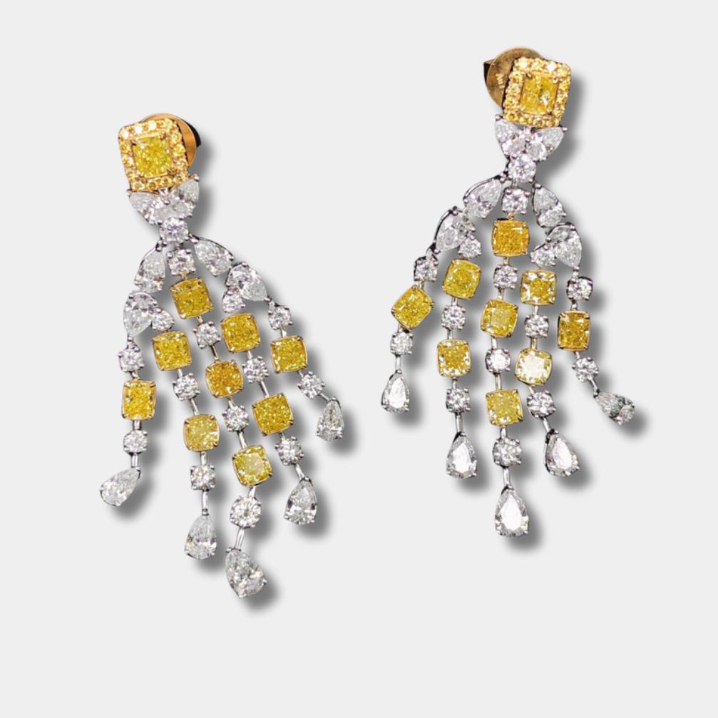 18k gold yellow diamond earrings – intense yellow & white diamond design