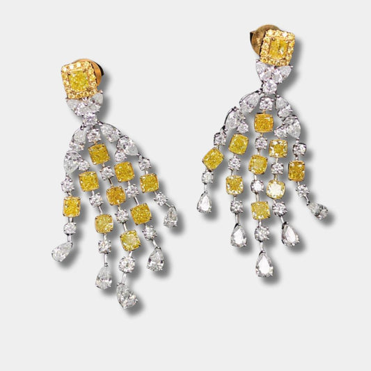 18K Gold Yellow Diamond Earrings – Intense Yellow & White Diamond Design