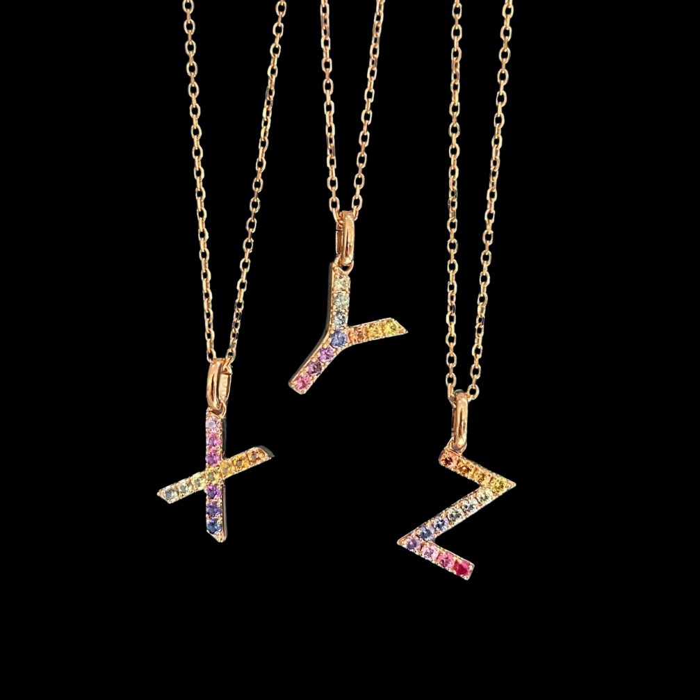 26 colored sapphire letters pendant: diy your unique meaning - chain not included