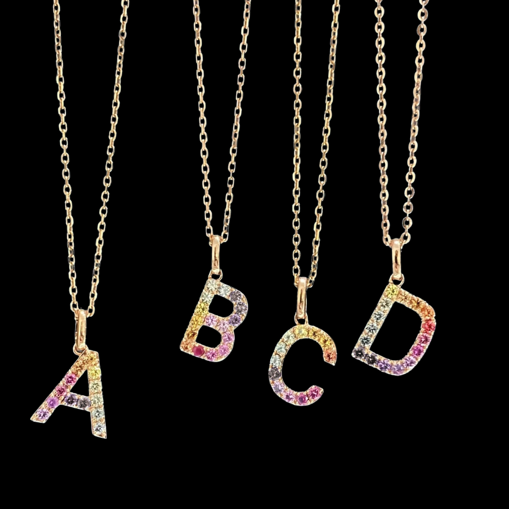 26 colored sapphire letters pendant: diy your unique meaning - chain not included