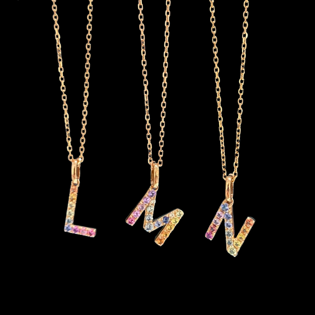 26 colored sapphire letters pendant: diy your unique meaning - chain not included