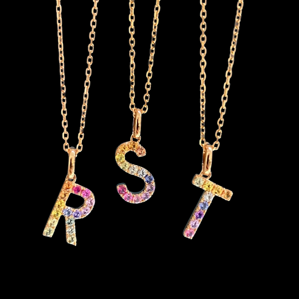 26 colored sapphire letters pendant: diy your unique meaning - chain not included