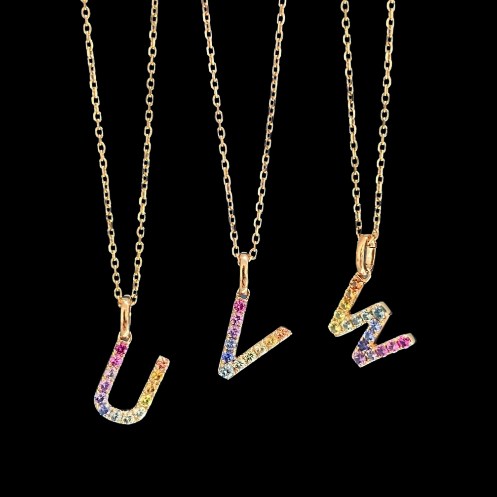 26 colored sapphire letters pendant: diy your unique meaning - chain not included