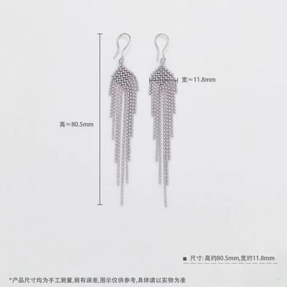Platinum Geometric Tassel Drop Earrings with Beaded Lace Weave