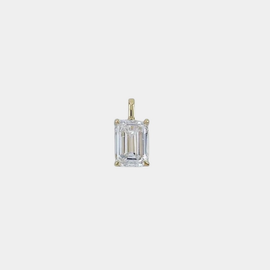 Brilliant Emerald-Cut 18K Yellow Gold Pendant with Cultivated Diamond (NGTC Certified, Chain Not Included)