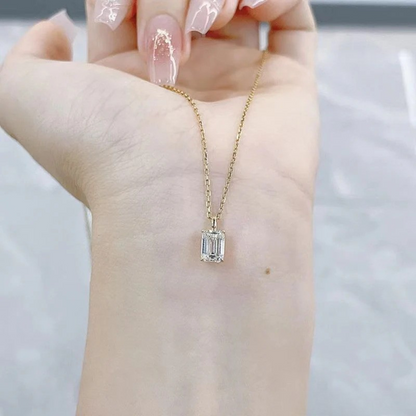 Brilliant Emerald-Cut 18K Yellow Gold Pendant with Cultivated Diamond (NGTC Certified, Chain Not Included)