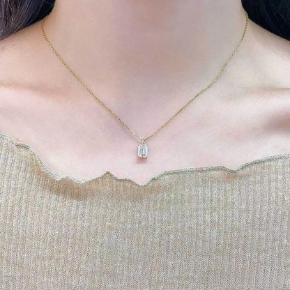 Brilliant Emerald-Cut 18K Yellow Gold Pendant with Cultivated Diamond (NGTC Certified, Chain Not Included)