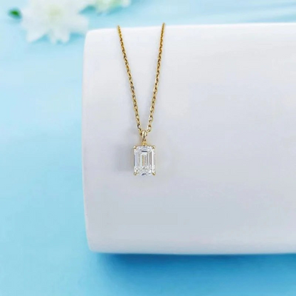Brilliant Emerald-Cut 18K Yellow Gold Pendant with Cultivated Diamond (NGTC Certified, Chain Not Included)