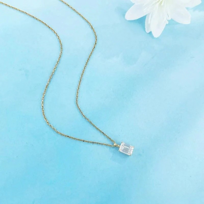 Brilliant Emerald-Cut 18K Yellow Gold Pendant with Cultivated Diamond (NGTC Certified, Chain Not Included)