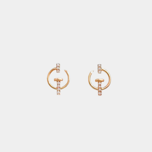 Crimson Spark – 18K Gold Nail Stud Earrings with Red Diamond