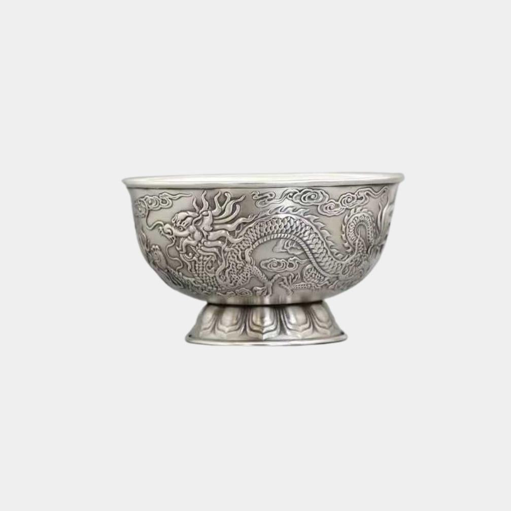 dragon & phoenix 999 fine silver bowl – antique finish