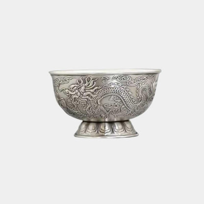 Dragon & Phoenix 999 Fine Silver Bowl – Antique Finish