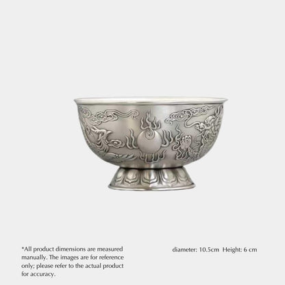 Dragon & Phoenix 999 Fine Silver Bowl – Antique Finish