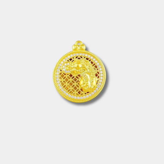 Eight Treasure Compass Pendant – Moissanite Inlaid 5D Hollow Pi Xiu Design with Wealth Symbol