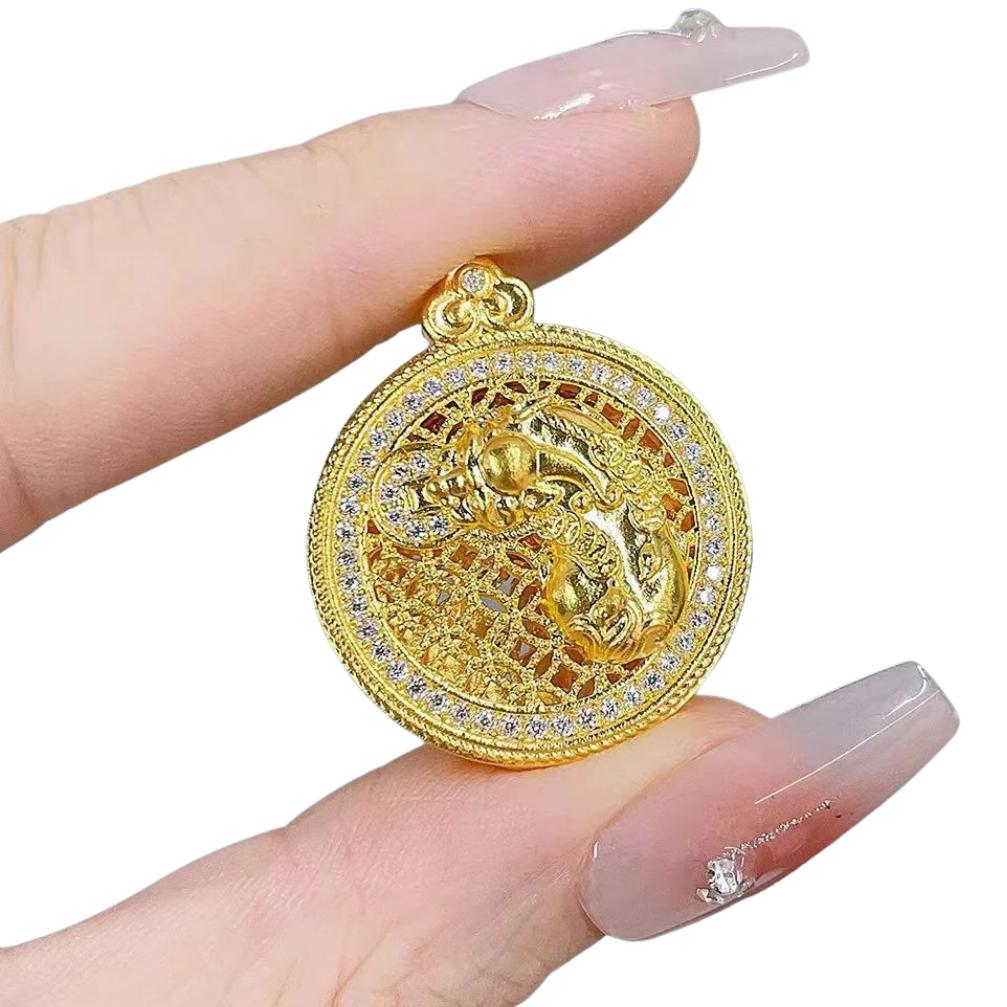 eight treasure compass pendant – moissanite inlaid 5d hollow pi xiu design with wealth symbol