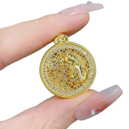 Eight Treasure Compass Pendant – Moissanite Inlaid 5D Hollow Pi Xiu Design with Wealth Symbol