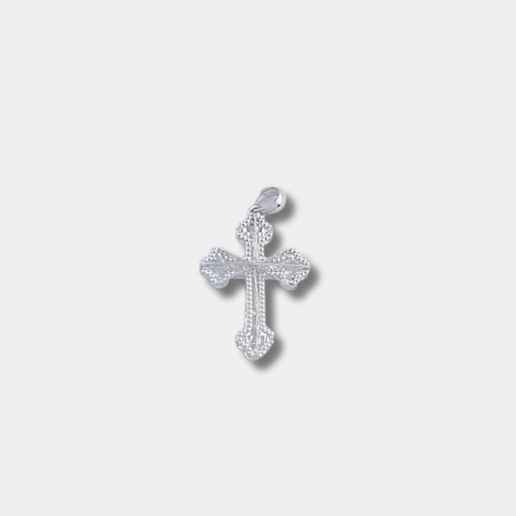 guardian cross – platinum wire-wrapped hollow pendant