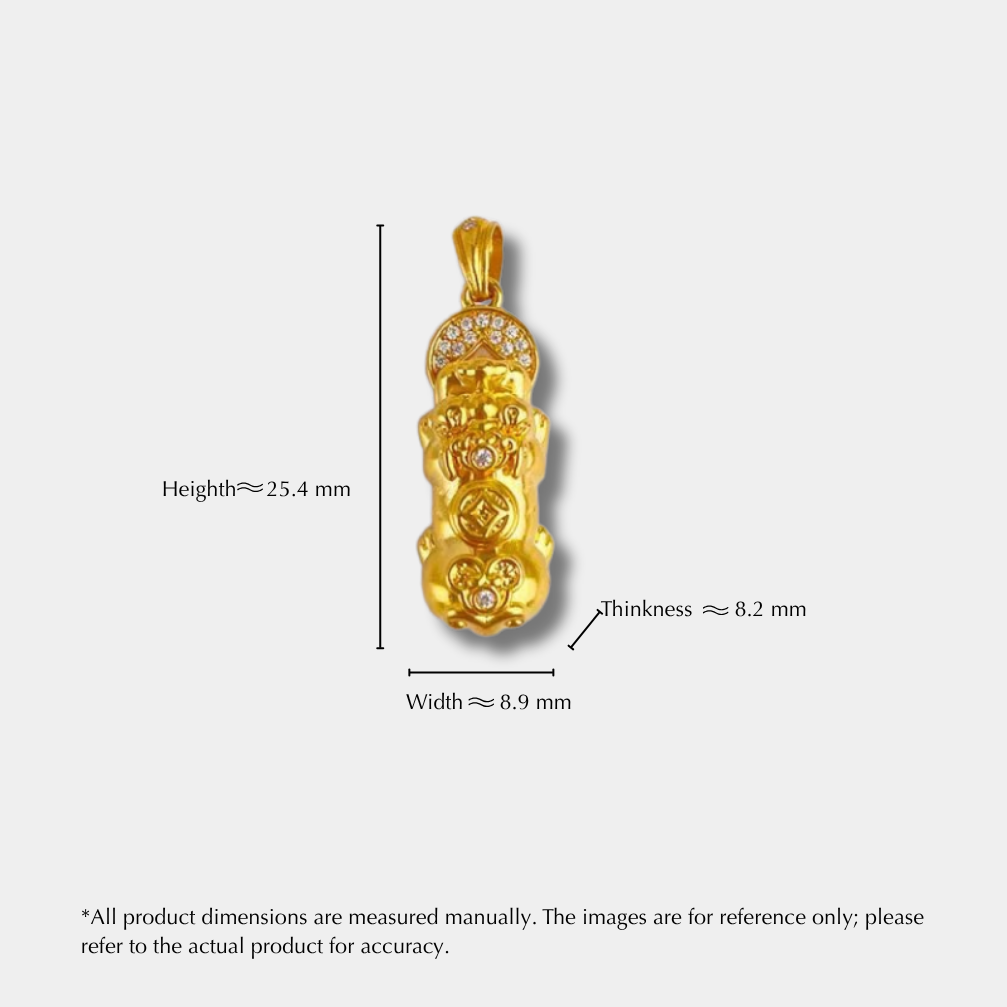 lucky pi xiu gold pendant – moissanite inlaid with 5d cyan-free design, featuring a coin pattern