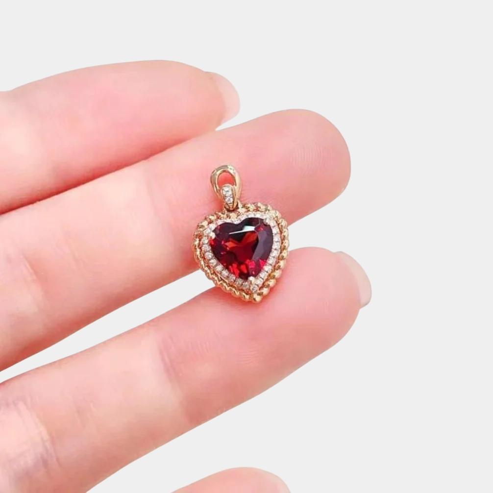 minimalist garnet heart pendant — 18k gold with certified natural gemstone (chain not included)