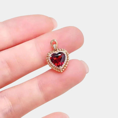 Minimalist Garnet Heart Pendant — 18K Gold with Certified Natural Gemstone (Chain Not Included)