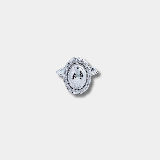 Platinum Hollow Bead Fish Scale Pigeon Egg Ring — Elegant Feminine Statement