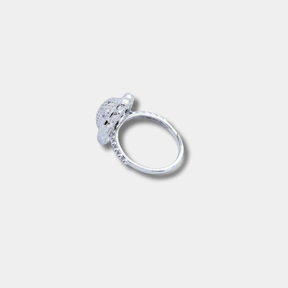 platinum hollow bead fish scale pigeon egg ring — elegant feminine statement