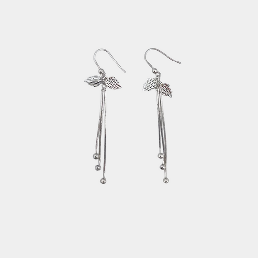 Platinum Hollow Tassel Pendant Angel Wing Earrings with Hooks