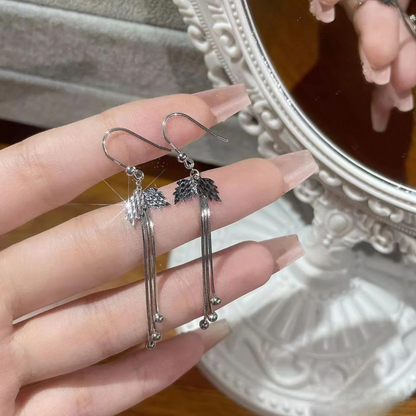 Platinum Hollow Tassel Pendant Angel Wing Earrings with Hooks