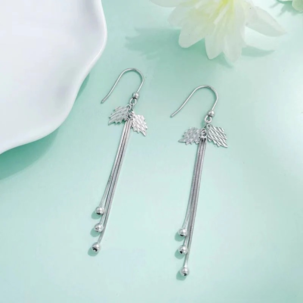 platinum hollow tassel pendant angel wing earrings with hooks