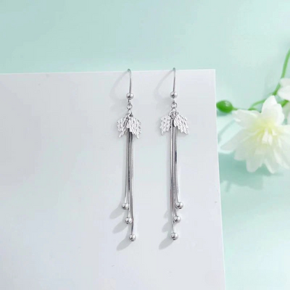 Platinum Hollow Tassel Pendant Angel Wing Earrings with Hooks
